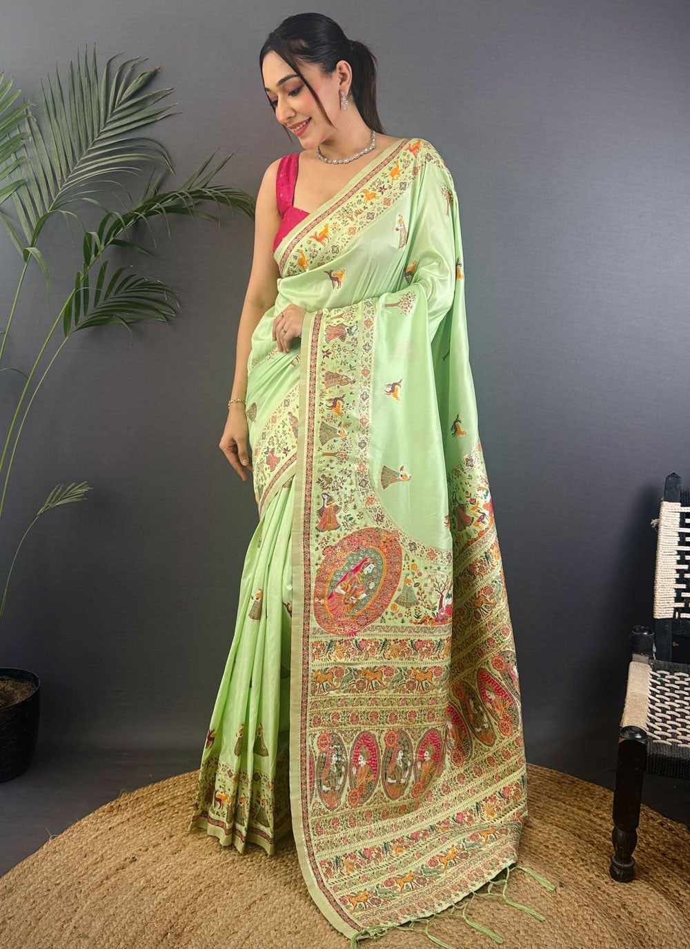 Green Pashmina Designer Saree Weaving Zari S17668