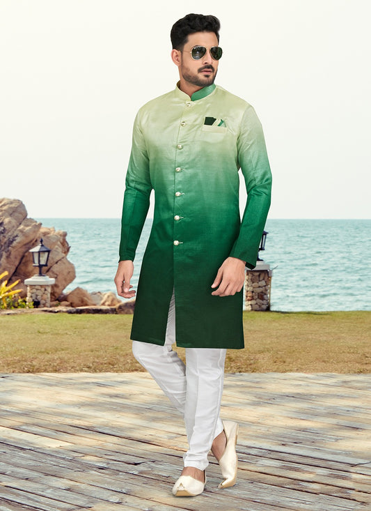 Buttons Silk Green Indo Western - M6591