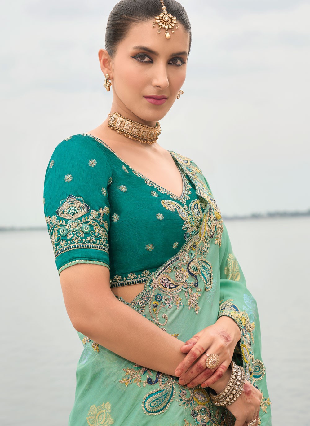 Trendy Saree Buttis Green Silk S13024