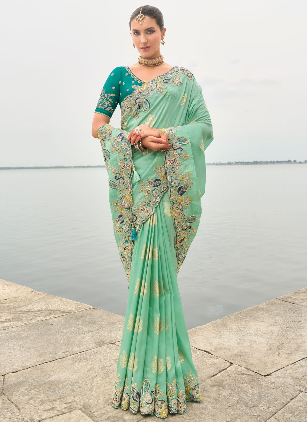 Trendy Saree Buttis Green Silk S13024