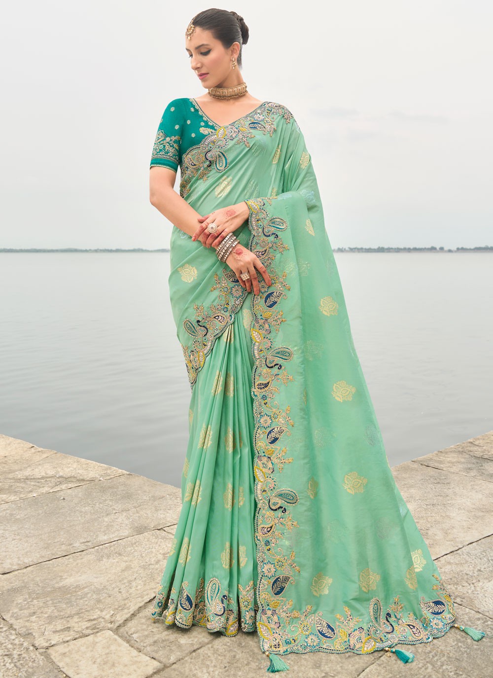 Trendy Saree Buttis Green Silk Saree S13024