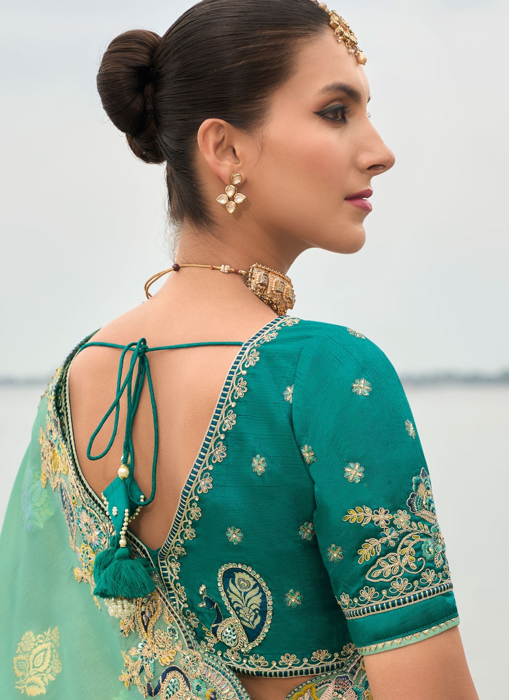 Trendy Saree Buttis Green Silk S13024