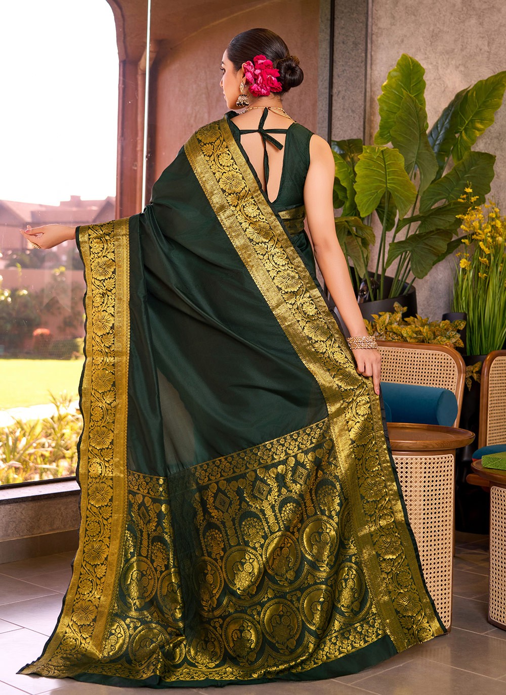 Woven Silk Green Saree S14099