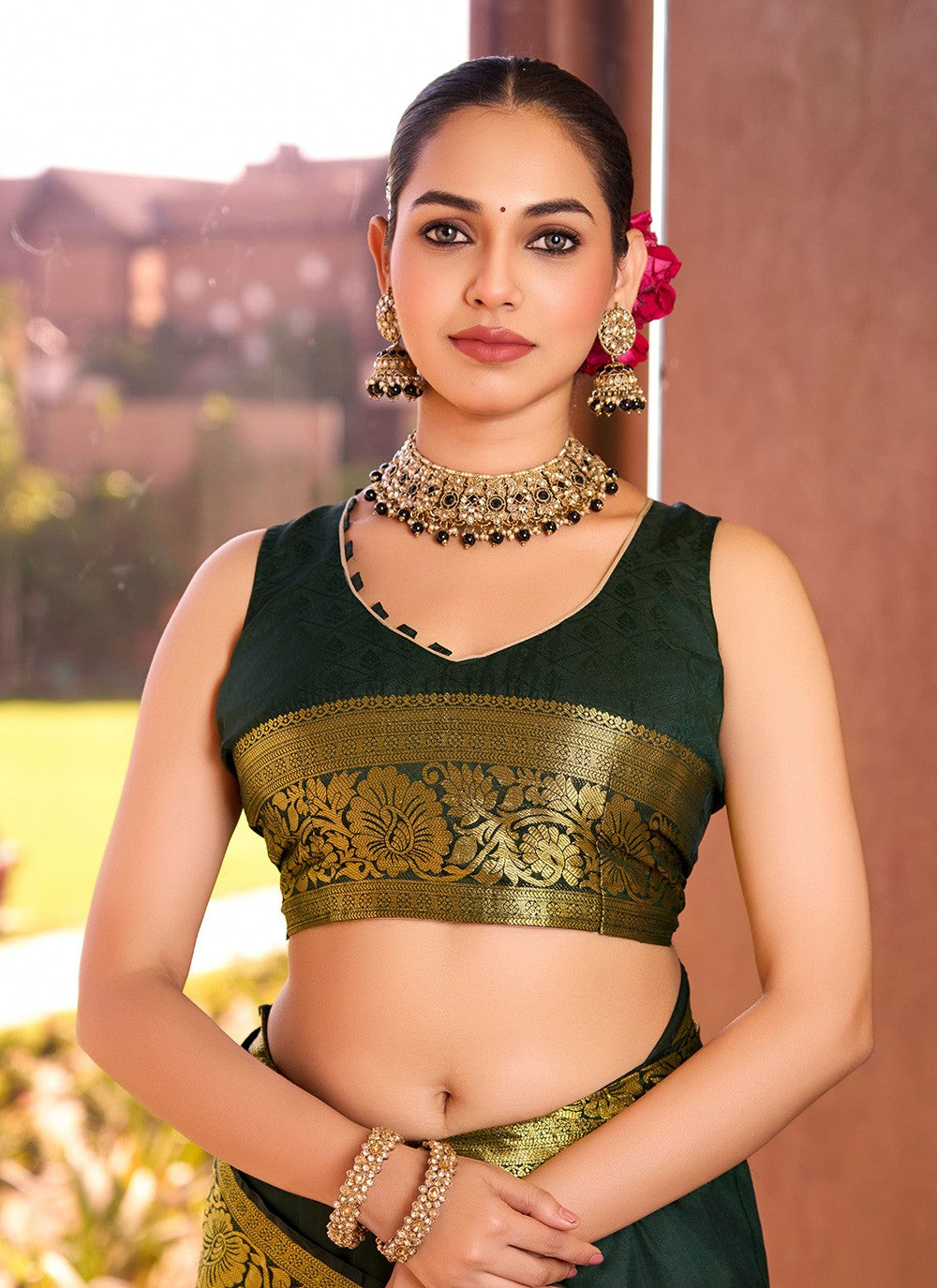 Woven Silk Green Saree S14099