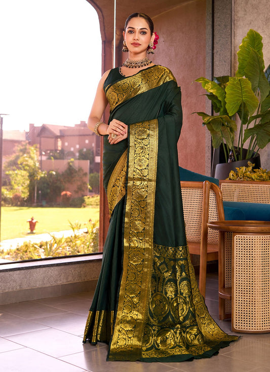 Woven Silk Green Saree S13863