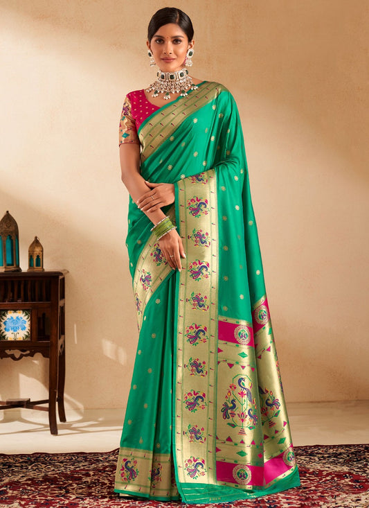 Woven Silk Green Saree S14501