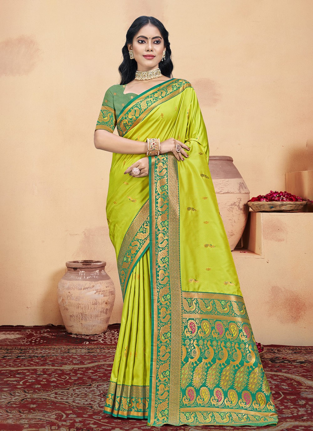 Classic Weaving Zari Silk Sea Green Saree - S11272