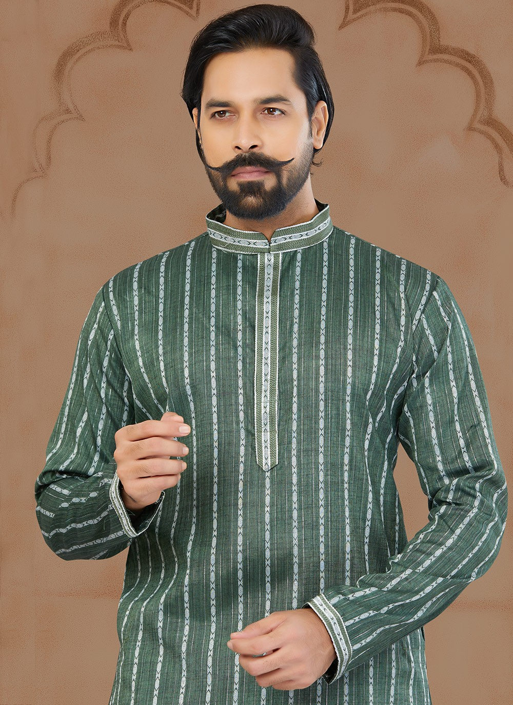 Fancy Work Soft Cotton Green Kurta - M5773
