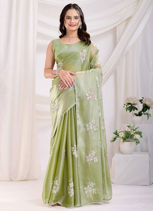 Classic Saree Embroidered Green Jimmy Chu Saree S12972