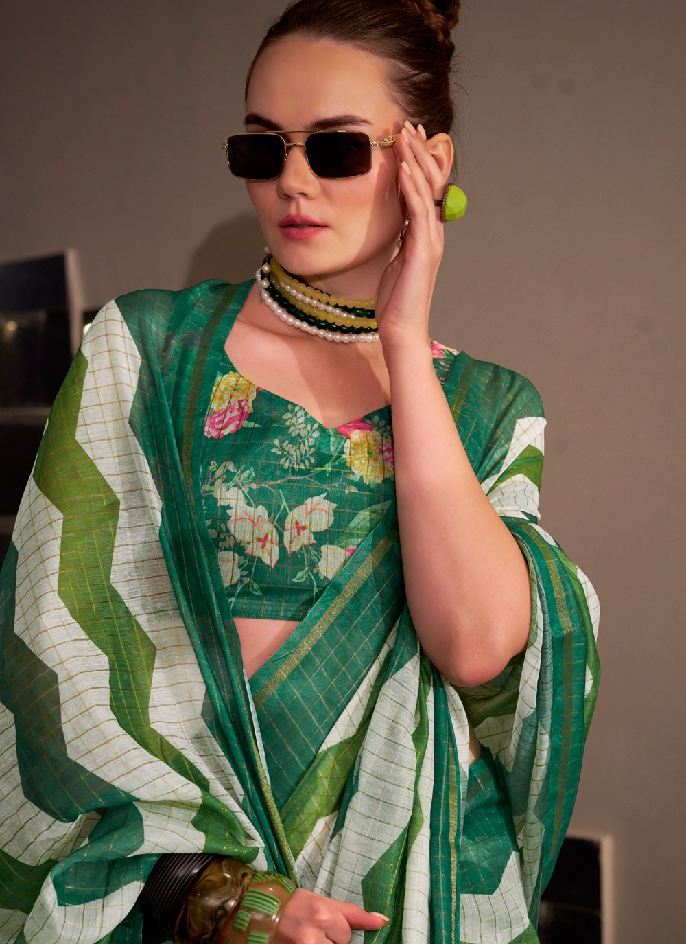 Strips Cotton Silk Green Saree S14776