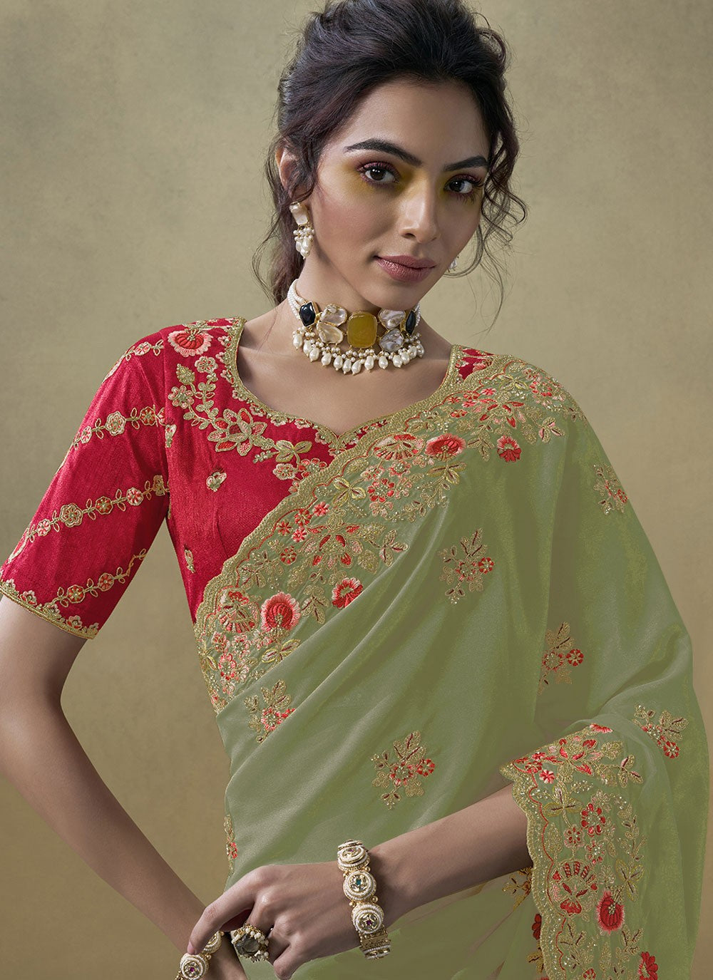 Cord Georgette Green Saree S13881