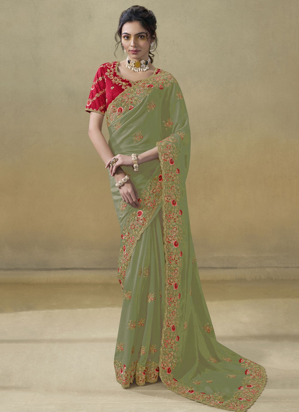 Cord Georgette Green Saree S13881
