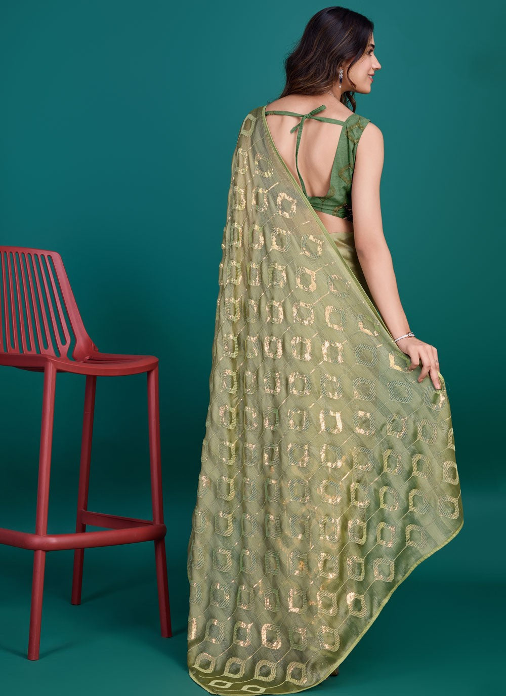 Classic Sequins Glass Tissue Saree - S8209