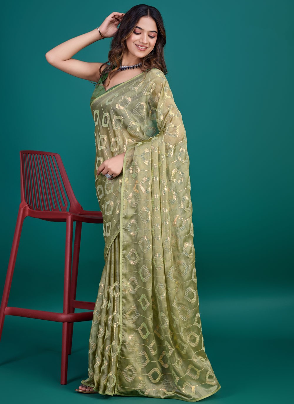 Classic Sequins Glass Tissue Saree - S8209