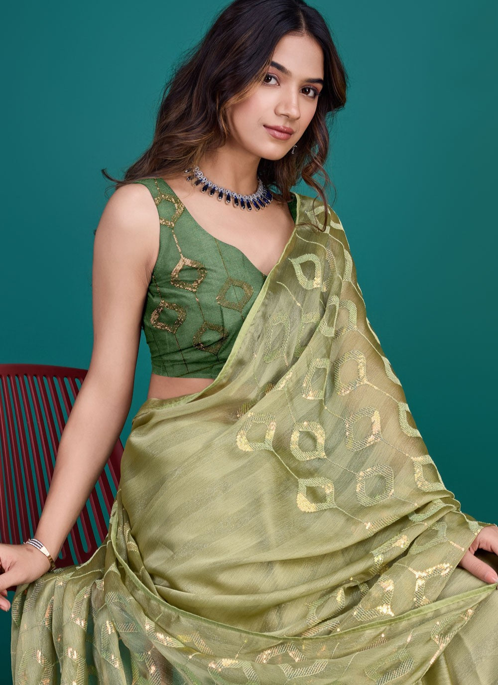 Classic Sequins Glass Tissue Saree - S8209