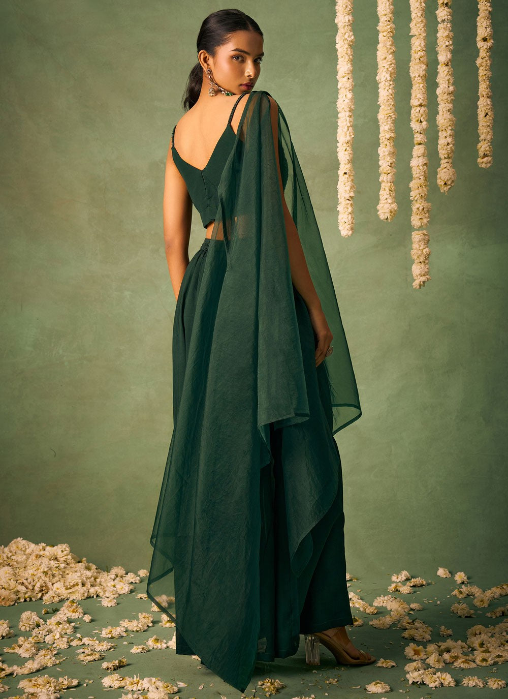 Salwar Suit Beads Green Chinon T5897