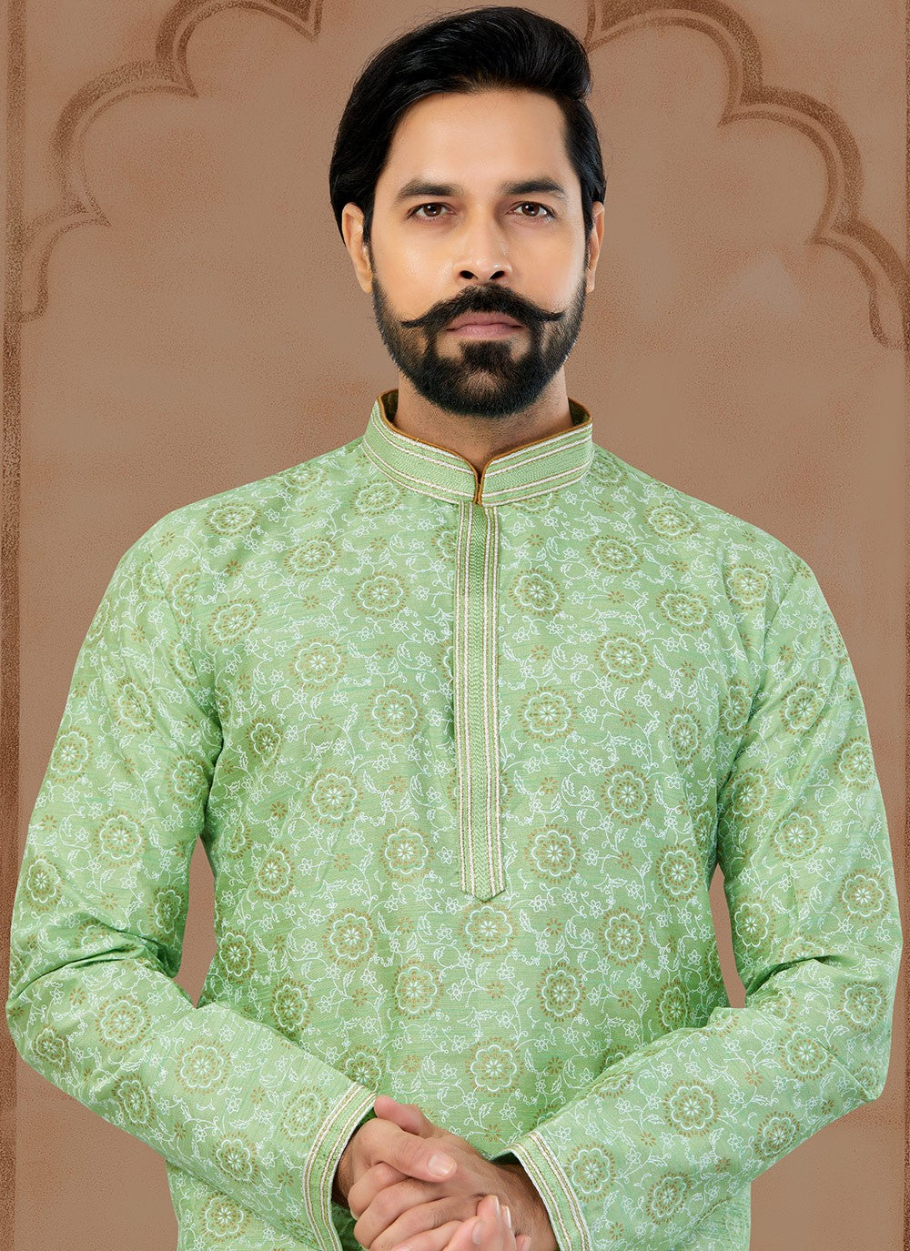 Digital Print Dupion Silk Green Kurta - M5763