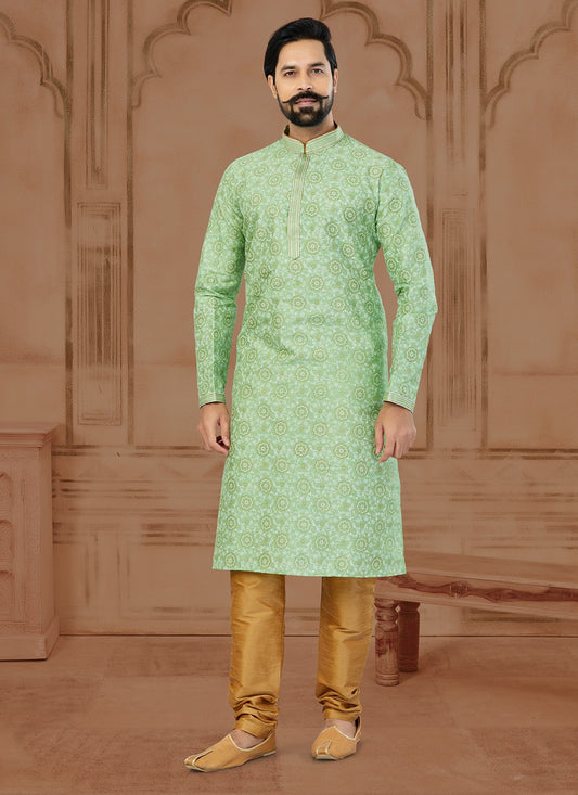 Digital Print Dupion Silk Green Kurta - M5763