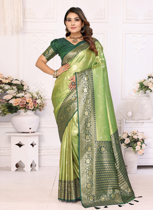 Woven Banarasi Silk Green Saree S14686
