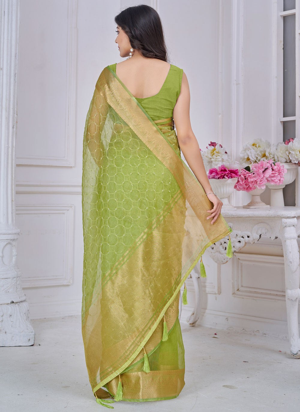Jacquard Work Jacquard Green Traditional Saree S14983
