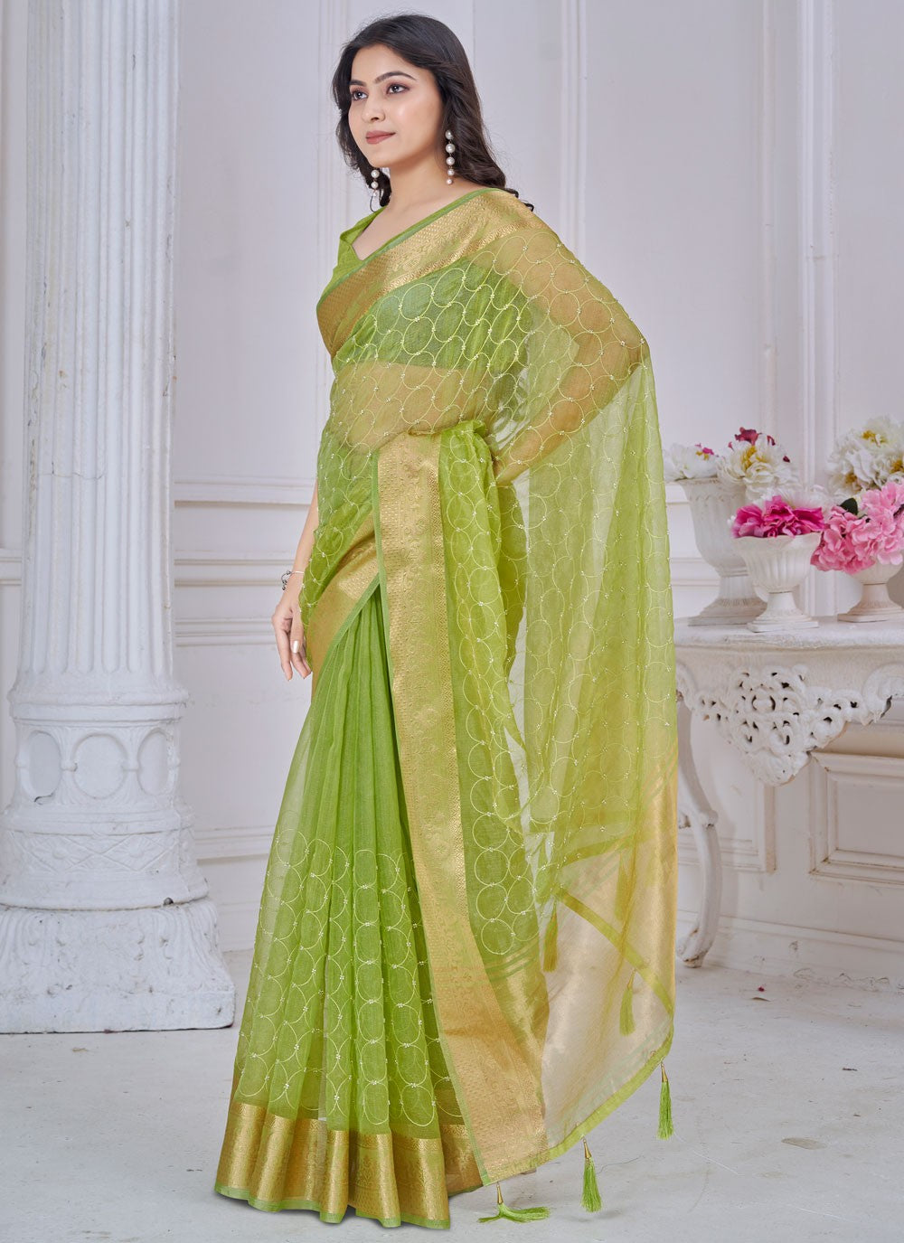 Jacquard Work Jacquard Green Traditional Saree S14983