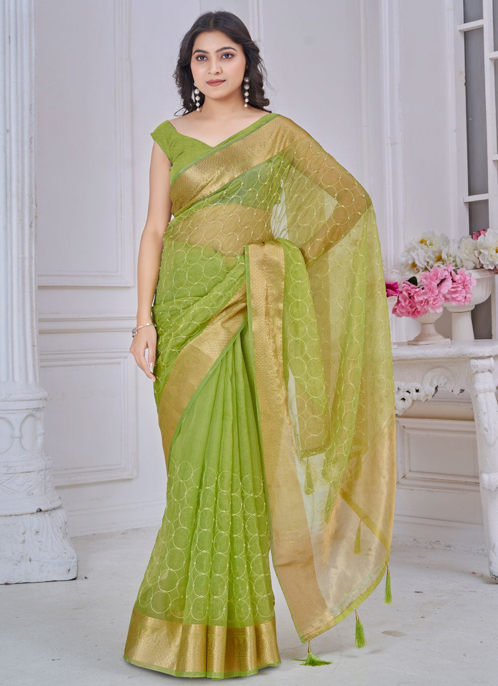 Jacquard Work Jacquard Green Traditional Saree S14983