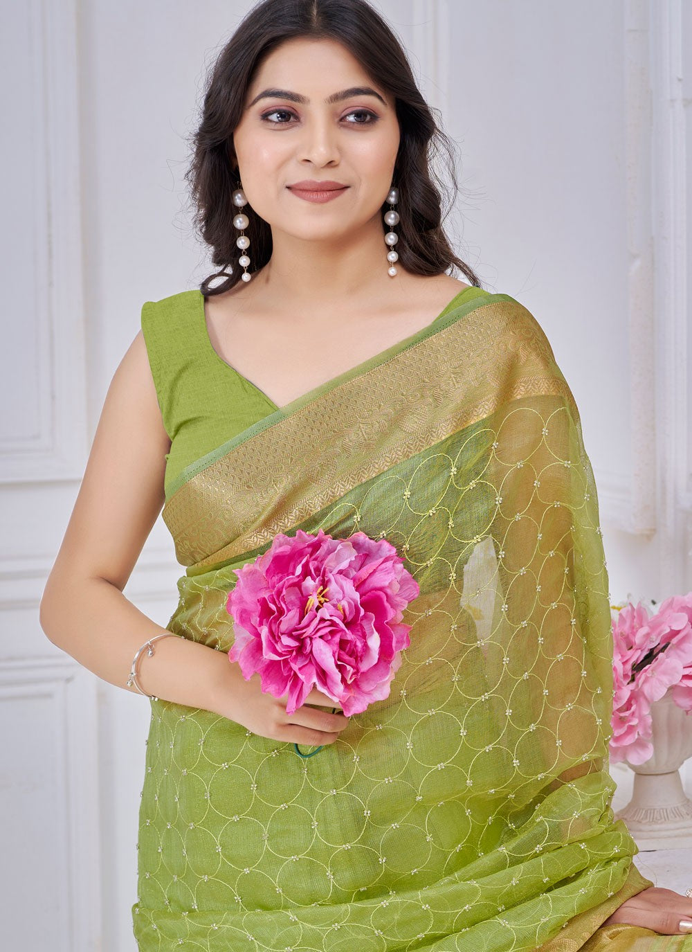 Jacquard Work Jacquard Green Traditional Saree S14983