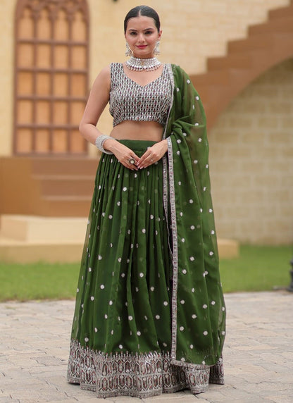 Embroidered Faux Georgette A - Line Lehenga - L2252