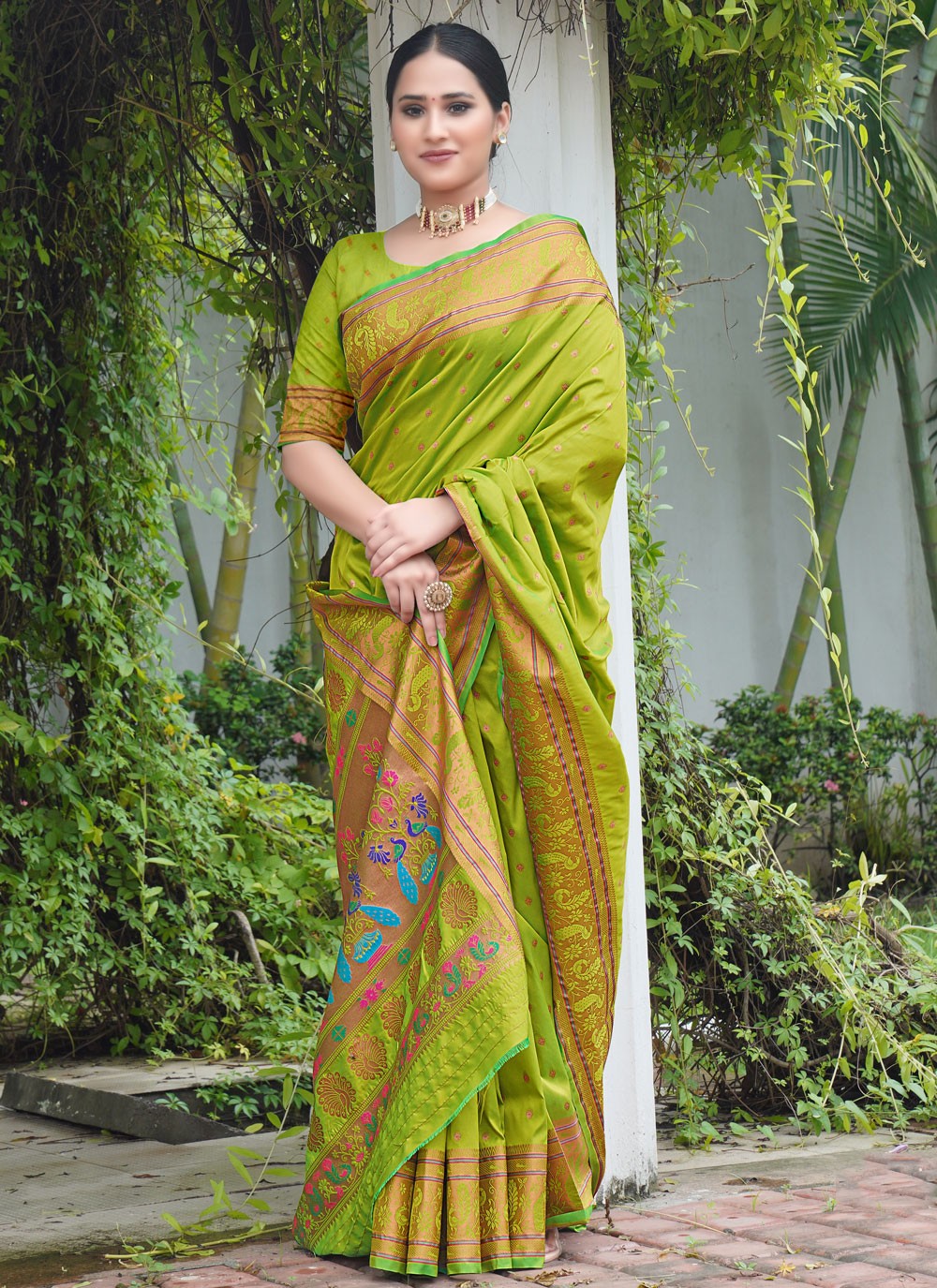 Trendy Saree Weaving Zari Green Paithni Saree S12643