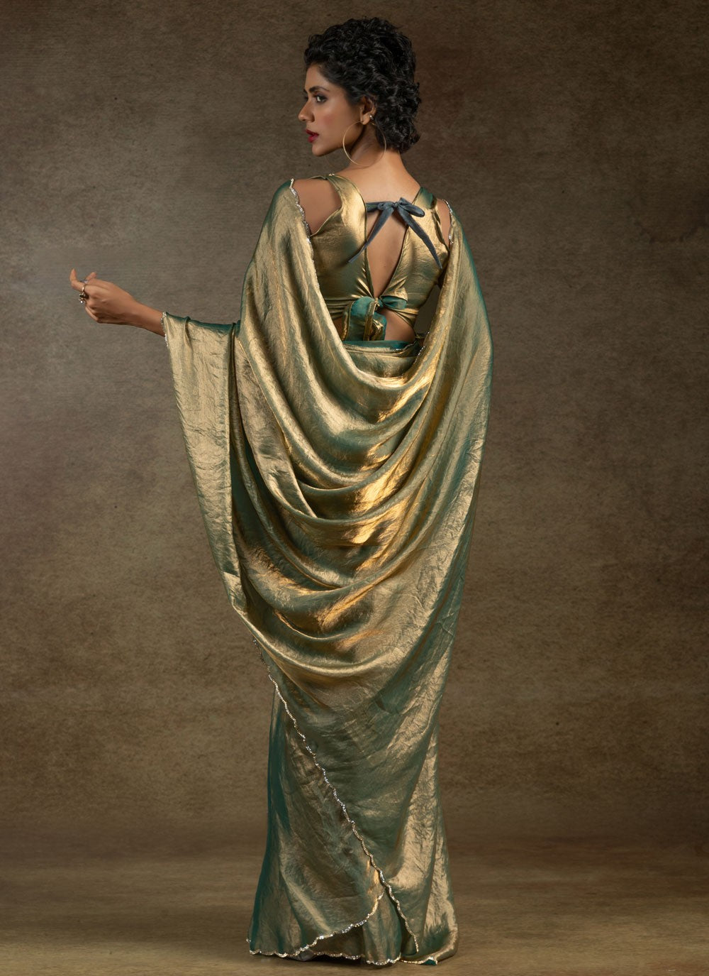 Cut Work Satin Silk Green Trendy Saree S15421