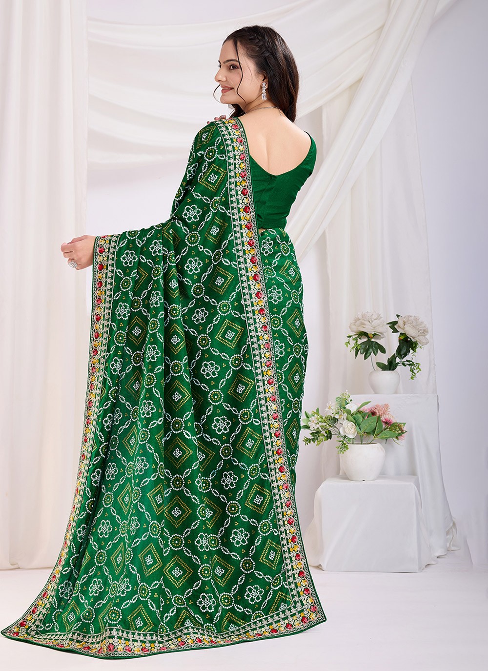 Embroidered Vichitra Silk Green Saree S13875