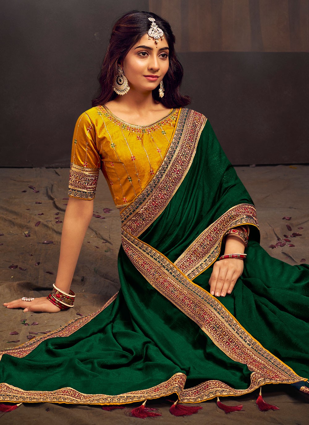 Classic Border Work Vichitra Silk Saree - S5411