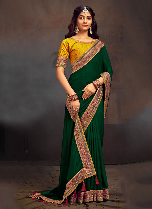 Classic Border Work Vichitra Silk Saree - S5411