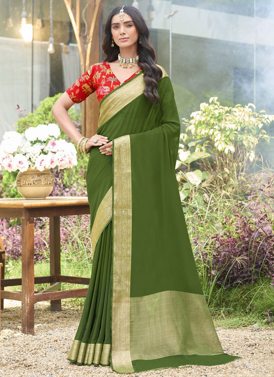 Green Silk Contemporary Saree Weaving Zari S20423