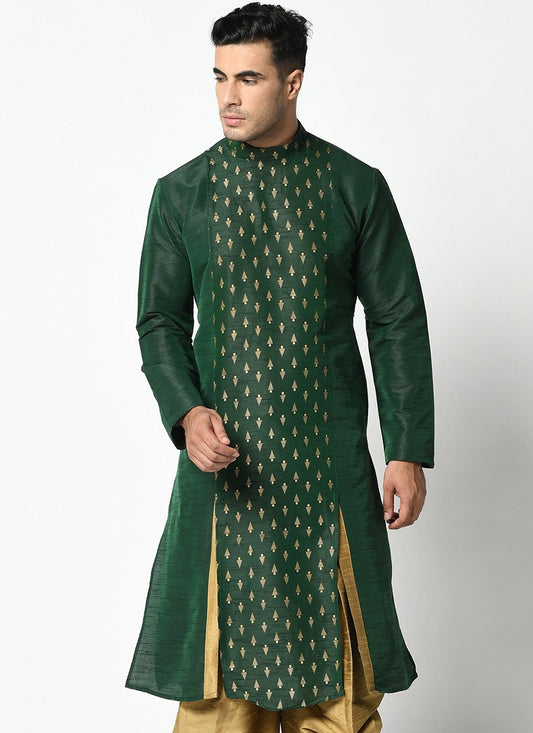 Weaving Zari Dupion Silk Green Kurta - M2278