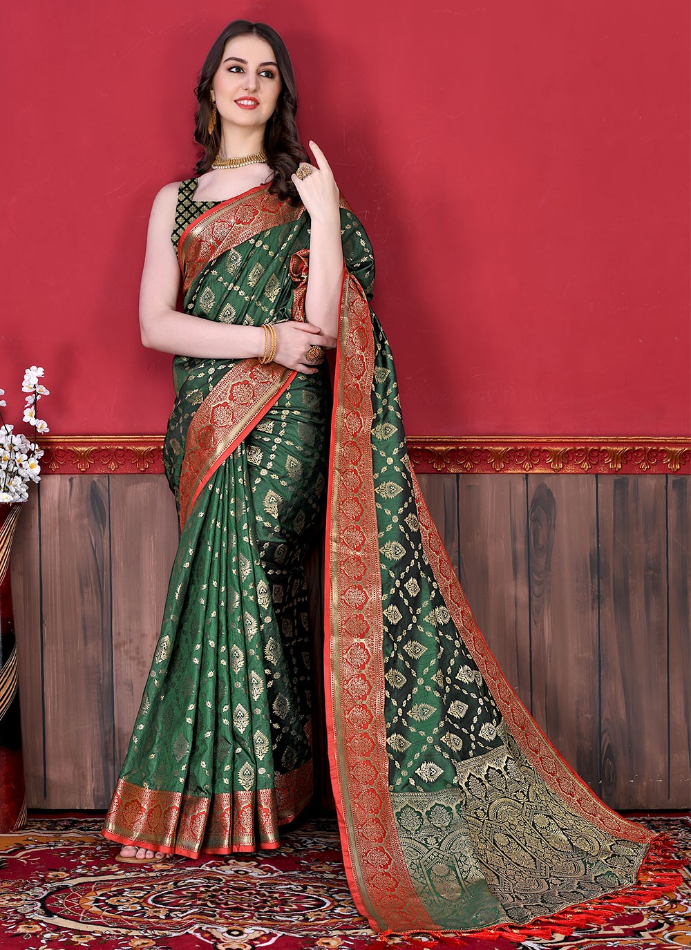 Saree Border Work Katan Silk Saree - S2511