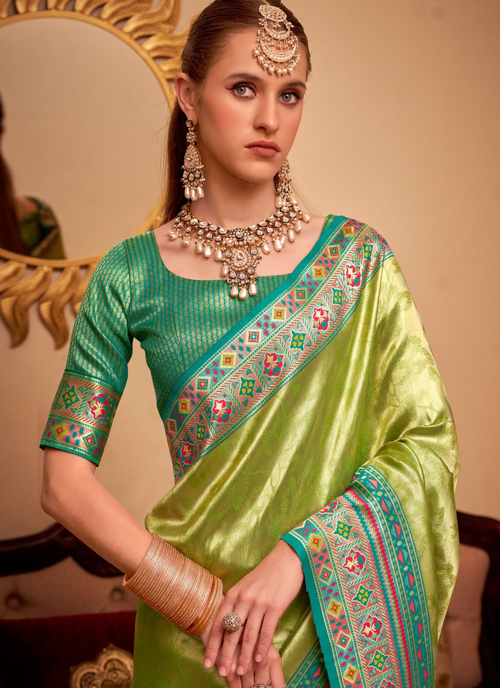Green Silk Contemporary Saree Weaving Zari, Zari S17793