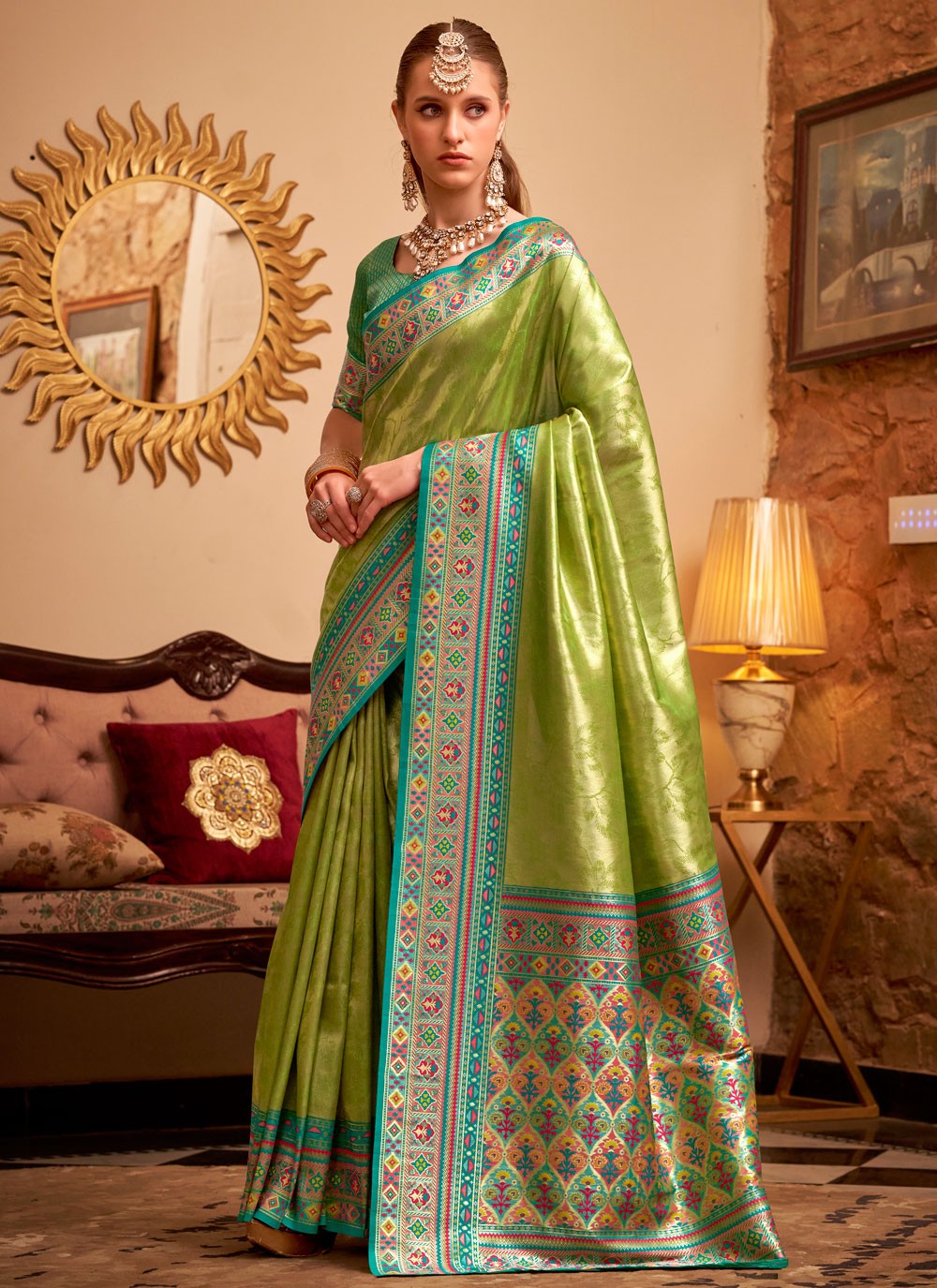 Green Silk Contemporary Saree Weaving Zari, Zari S17793