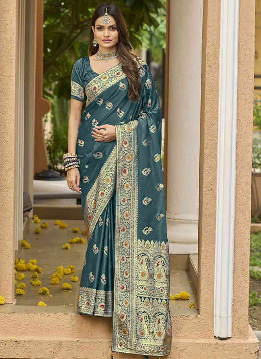 Green Silk Contemporary Saree Weaving Zari S20381