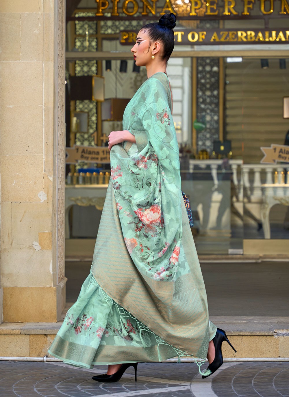 Designer Printed Brasso Saree - S4221