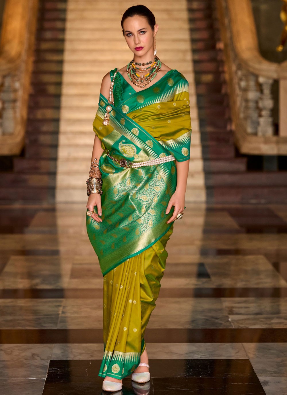 Weaving Zari Silk Green Trendy Saree S14855