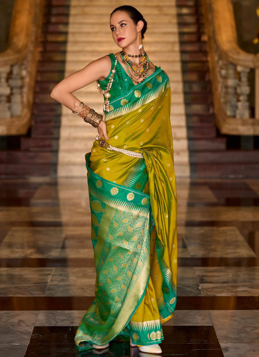 Weaving Zari Silk Green Trendy Saree S14855