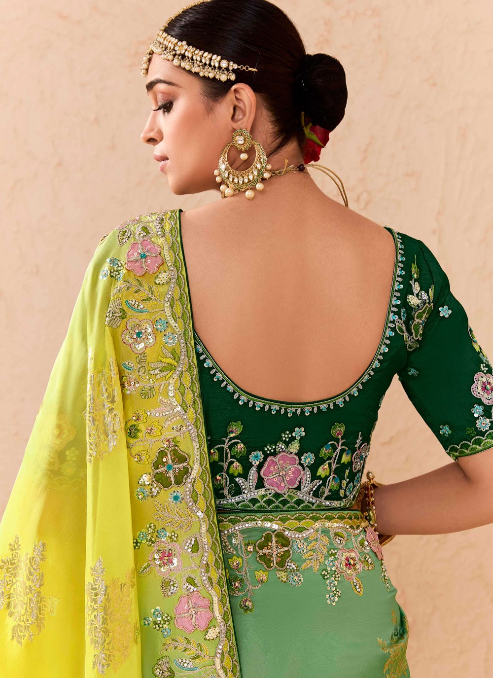Contemporary Embroidered Green Silk Saree S13659
