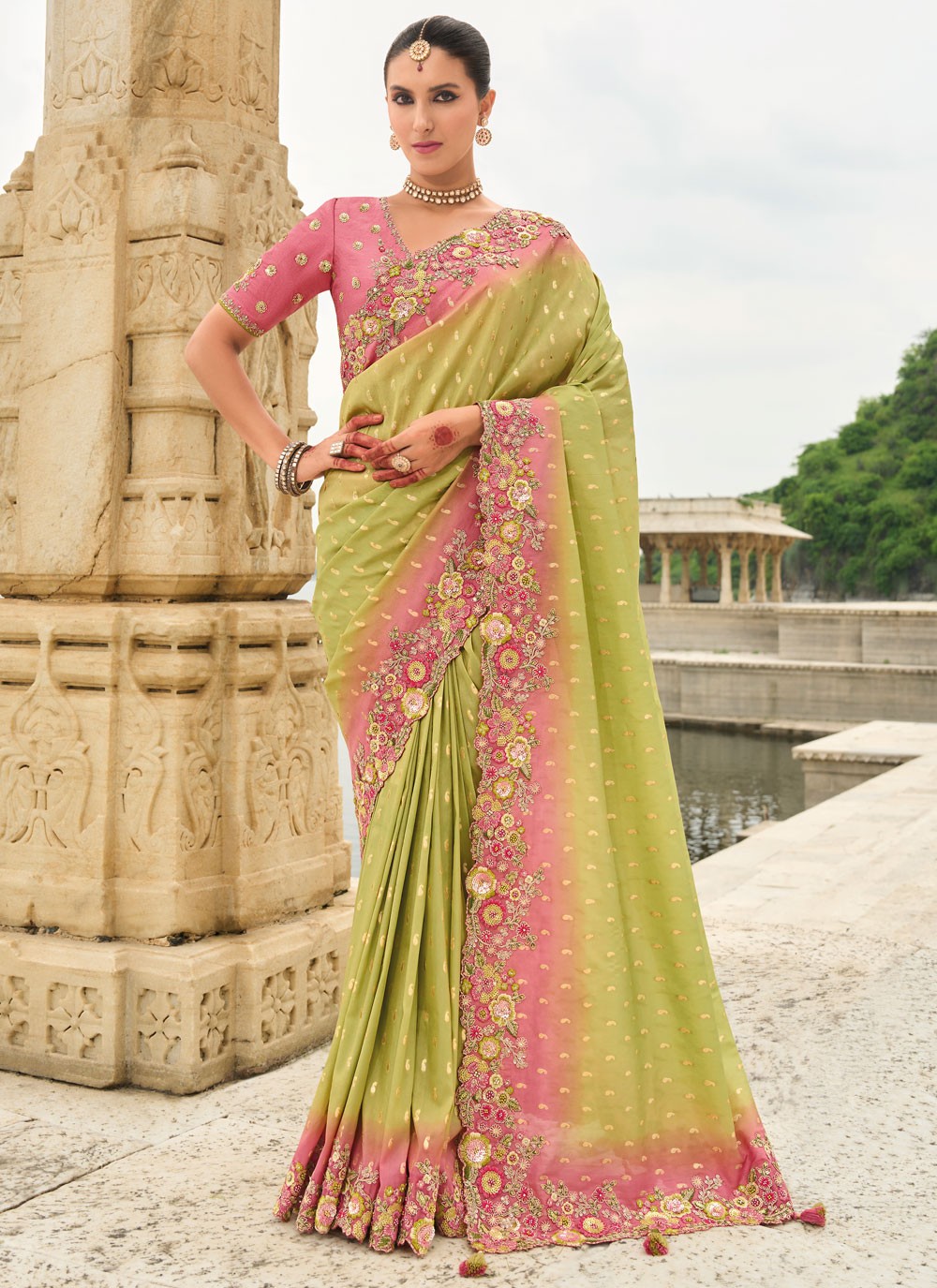 Classic Saree Buttis Green Silk S13031