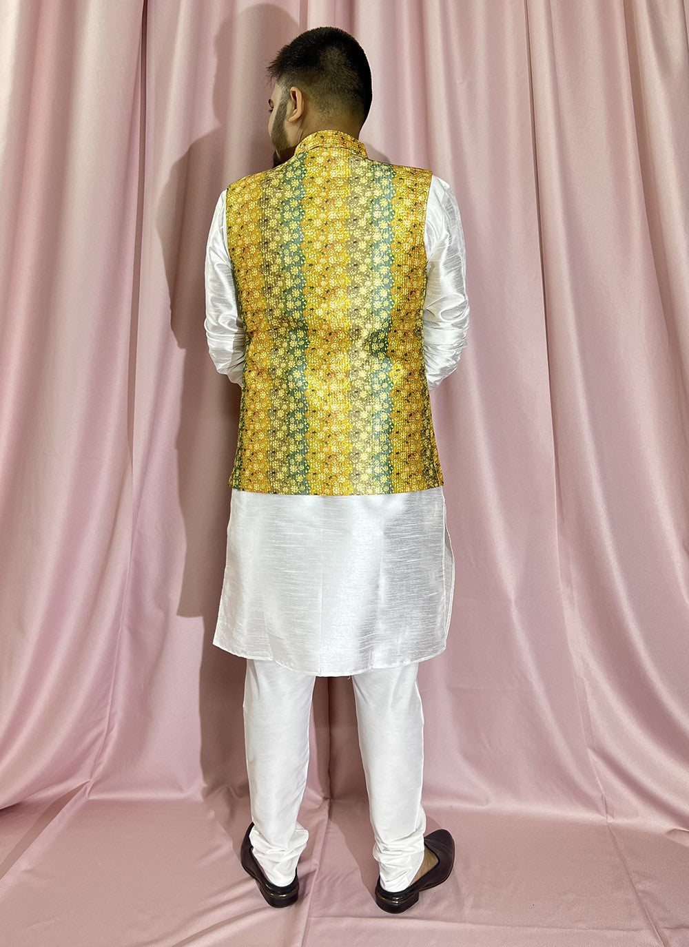 Embroidered Silk Green, White, Yellow Kurta Payjama With Jacket - M5895