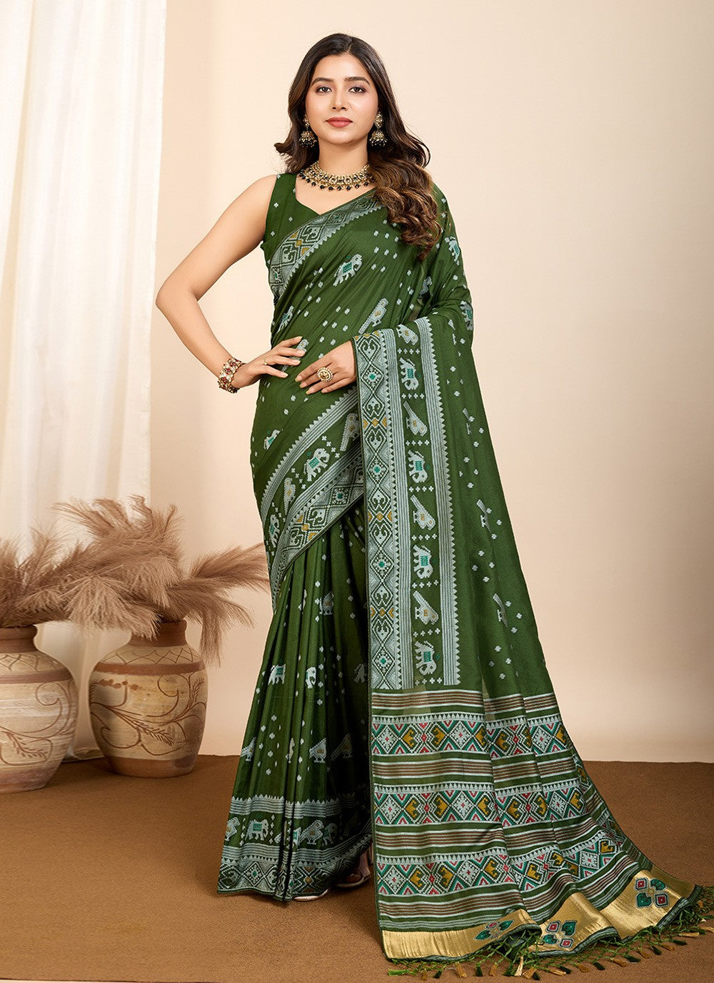 Classic Saree Meenakari Green Silk Saree S13483