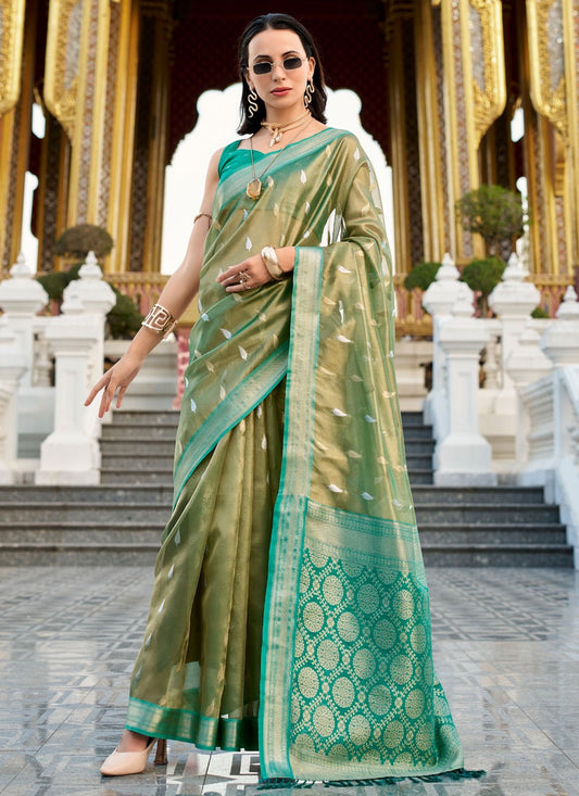 Woven Silk Green Designer Saree S14843