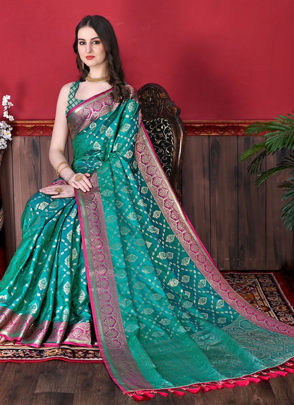 Saree Border Work Katan Silk Saree - S2511