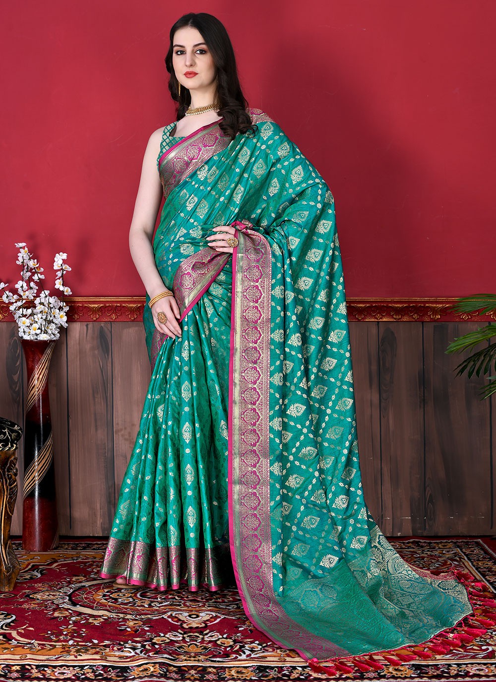 Saree Border Work Katan Silk Saree - S2511