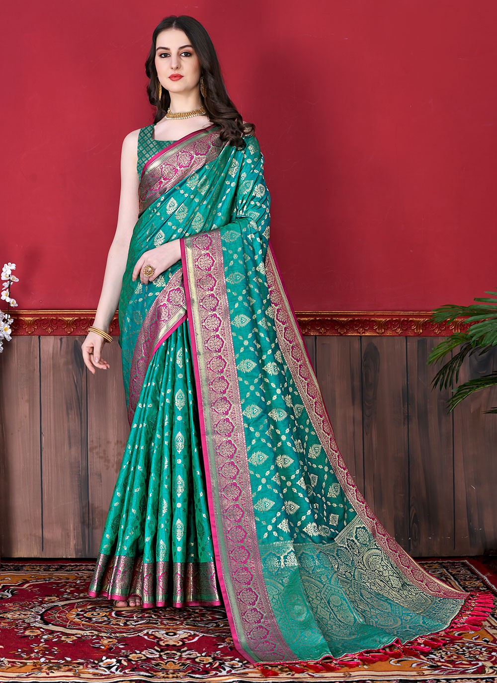 Saree Border Work Katan Silk Saree - S2511